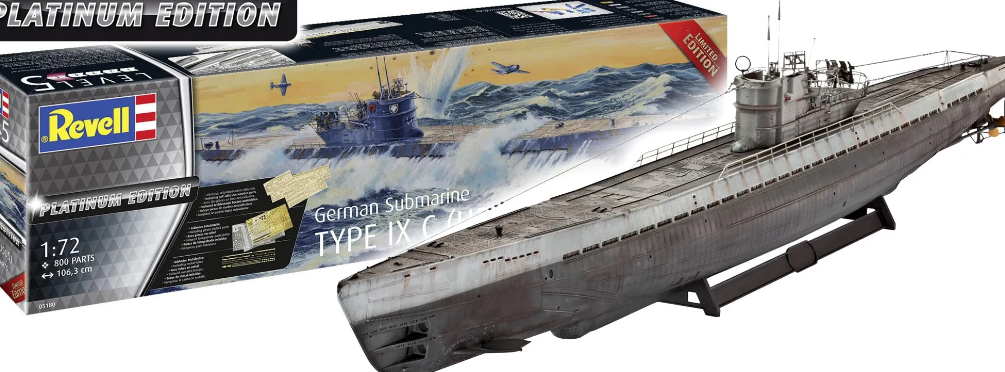 Revell 05180 Deutsches U-Boot Typ IX C U505 Platinum Edition | U-Boot Bausatz 1:72