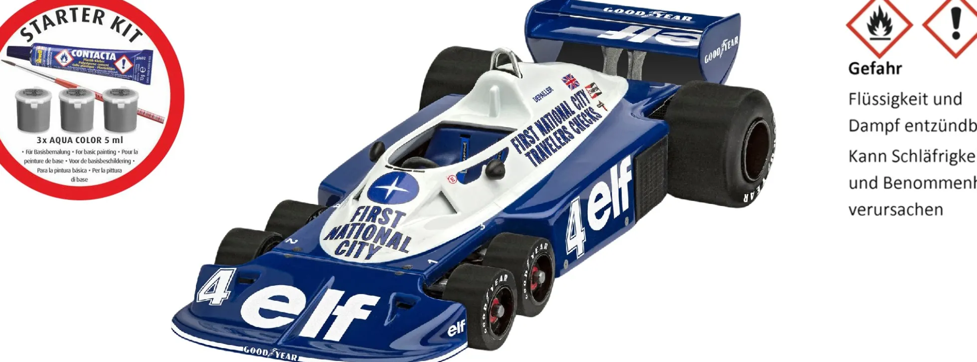 Revell 77741 Tyrrell P34/2 mit 6 Reifen | Classics | Starter-Kit | Auto Bausatz 1:32