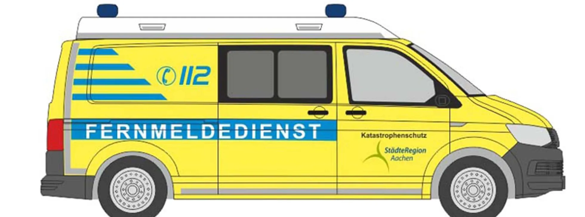 RIETZE 53842 VW T6 Halbbus Katastrophenschutz Städte Region Aachen Blaulichtmodell 1:87
