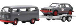 Schuco 451870028 VW T2 Bus mit Anhänger Golf I GTI grau | Modellauto 1:87