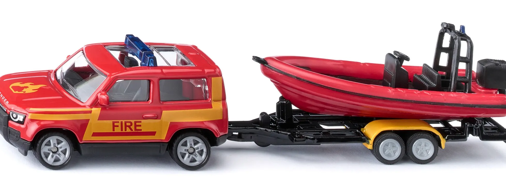 siku 1608 Land Rover Defender mit Boot | Blaulichtmodell