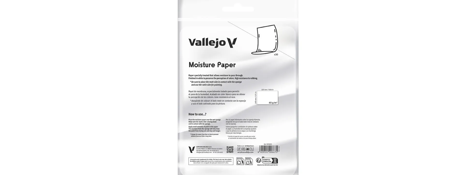 VALLEJO B90003 Feuchtigkeitspapier für Nass-Palette | 30 Stück | Modellbau-Zubehör