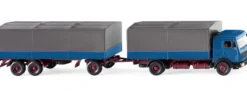 WIKING 045501 Pritschenhängerzug MB NG - azurblau | LKW-Modell 1:87